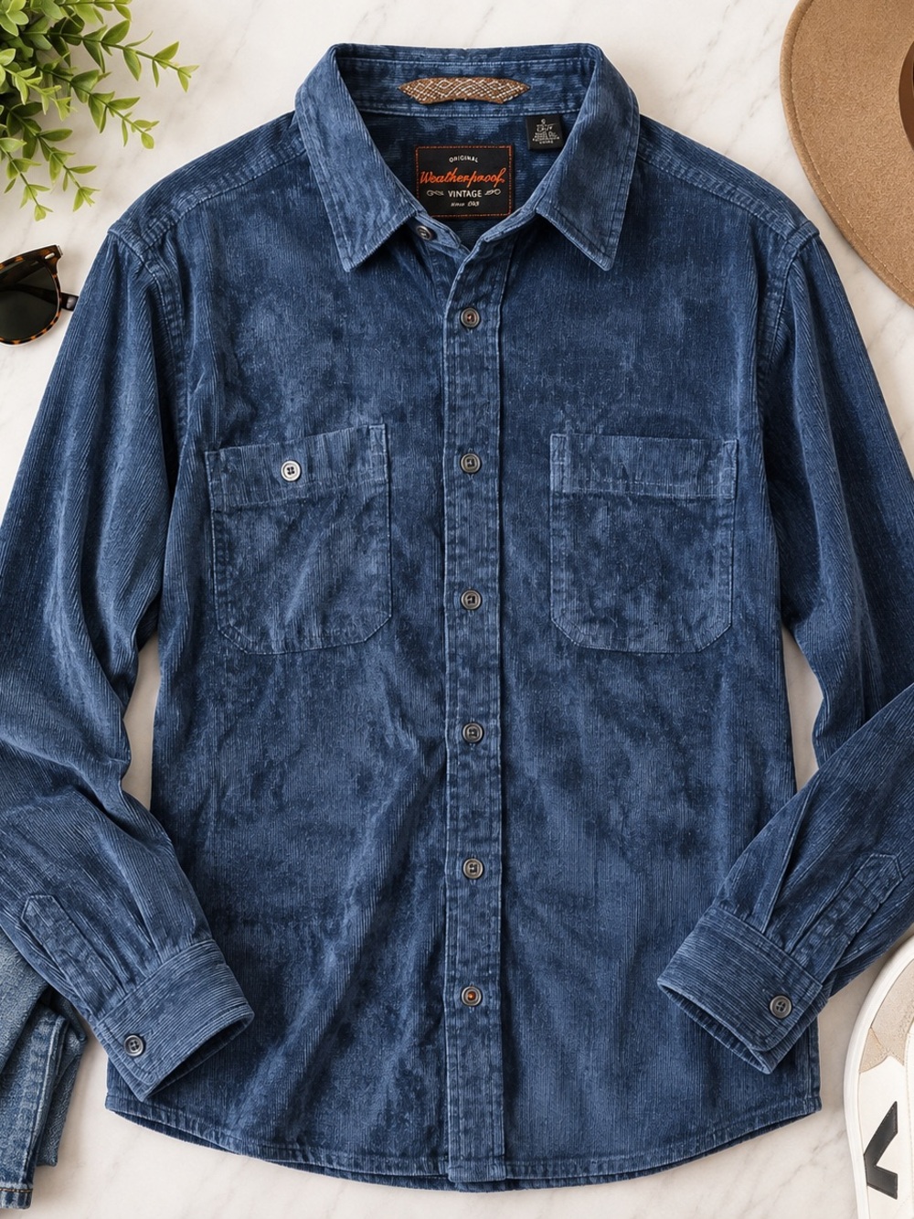 Weatherproof Vintage Blue Corduroy Button-Up Shirt – Size Small